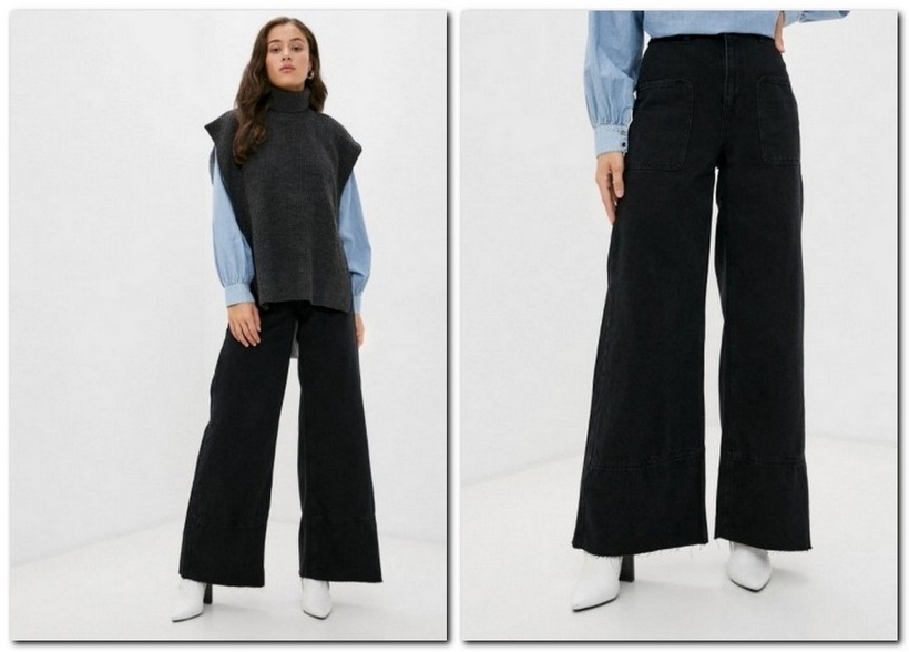 Черные женские джинсы с клешем от бедра