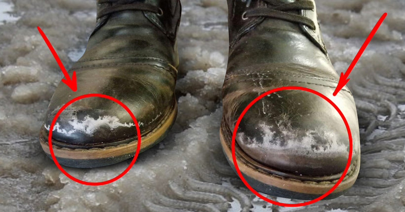 Как избавиться от выступающих следов соли на обуви