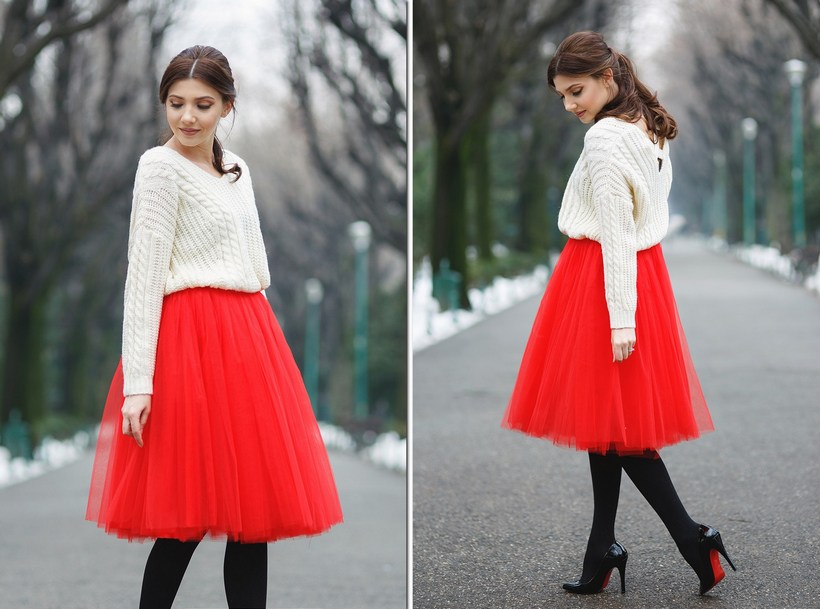С чем носить красную юбку зимой