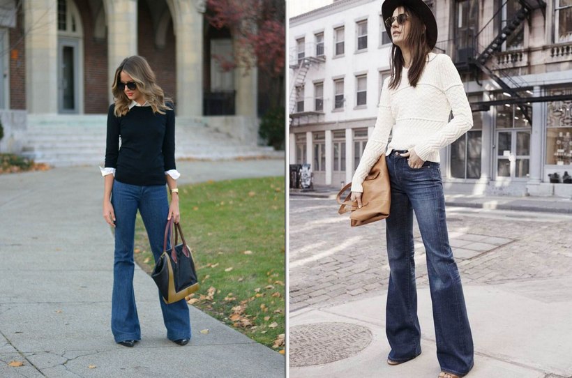 С чем носить женские джинсы клеш