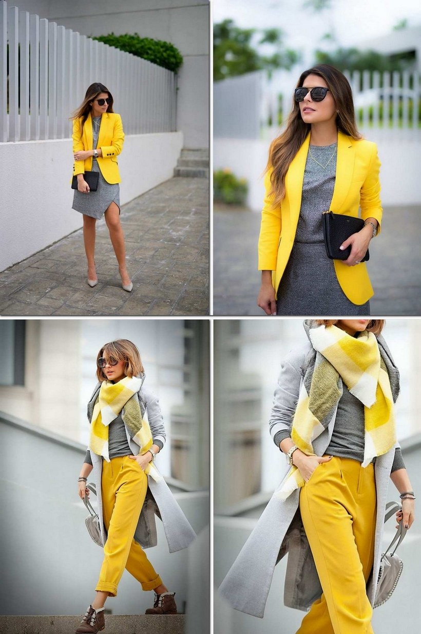 Желтый и серый цвета в одежде для женщин