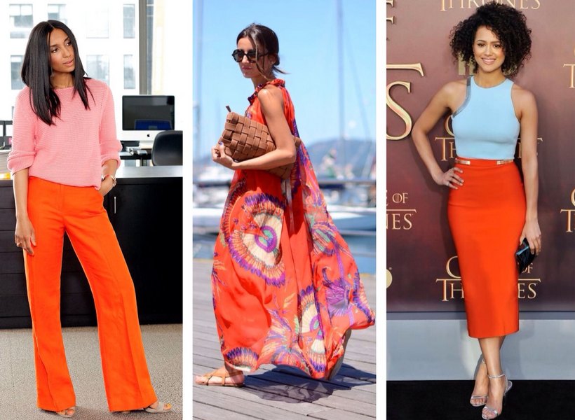 Сочетание оранжевого цвета в одежде для женщин