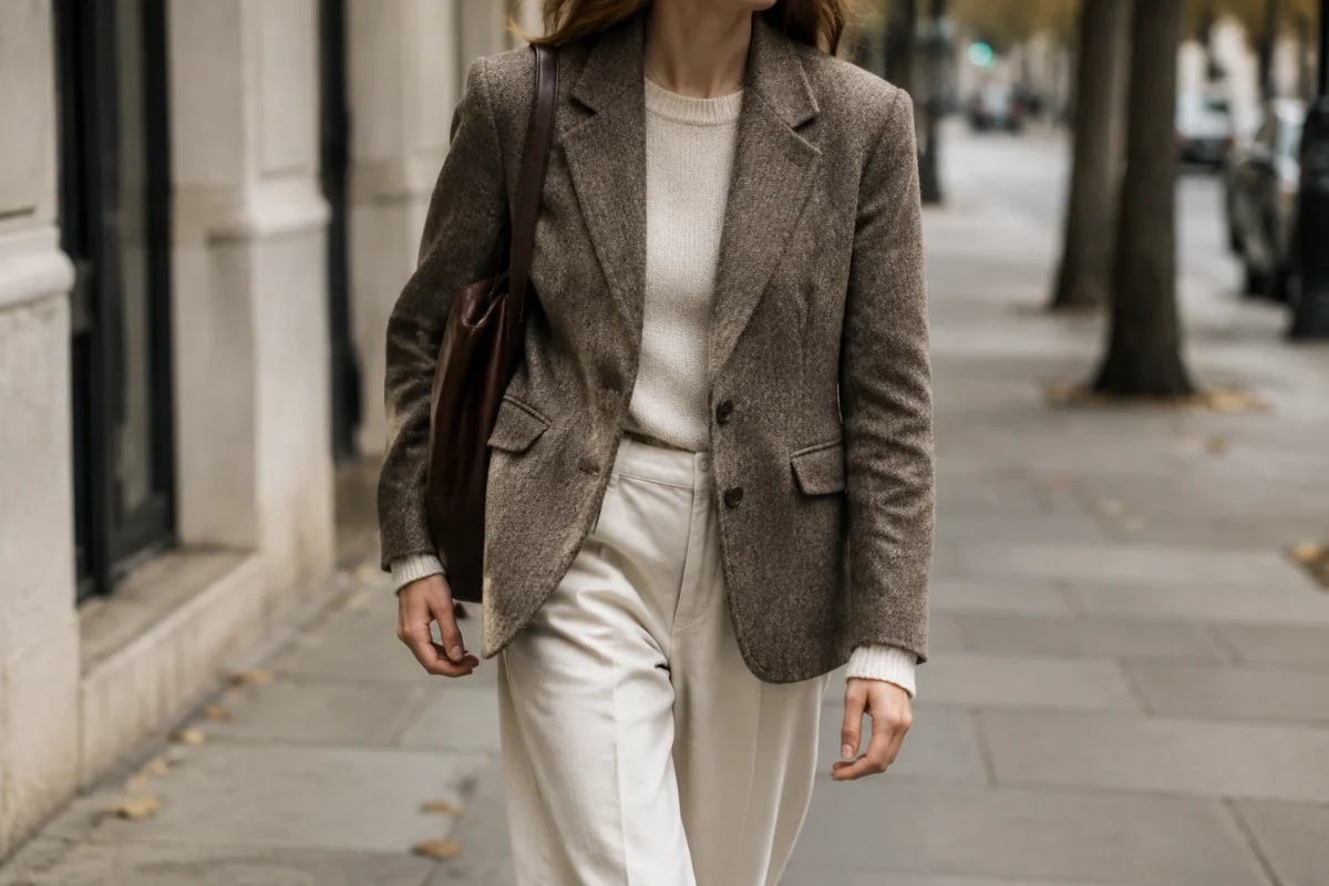 Жакет в движении на улице осенью